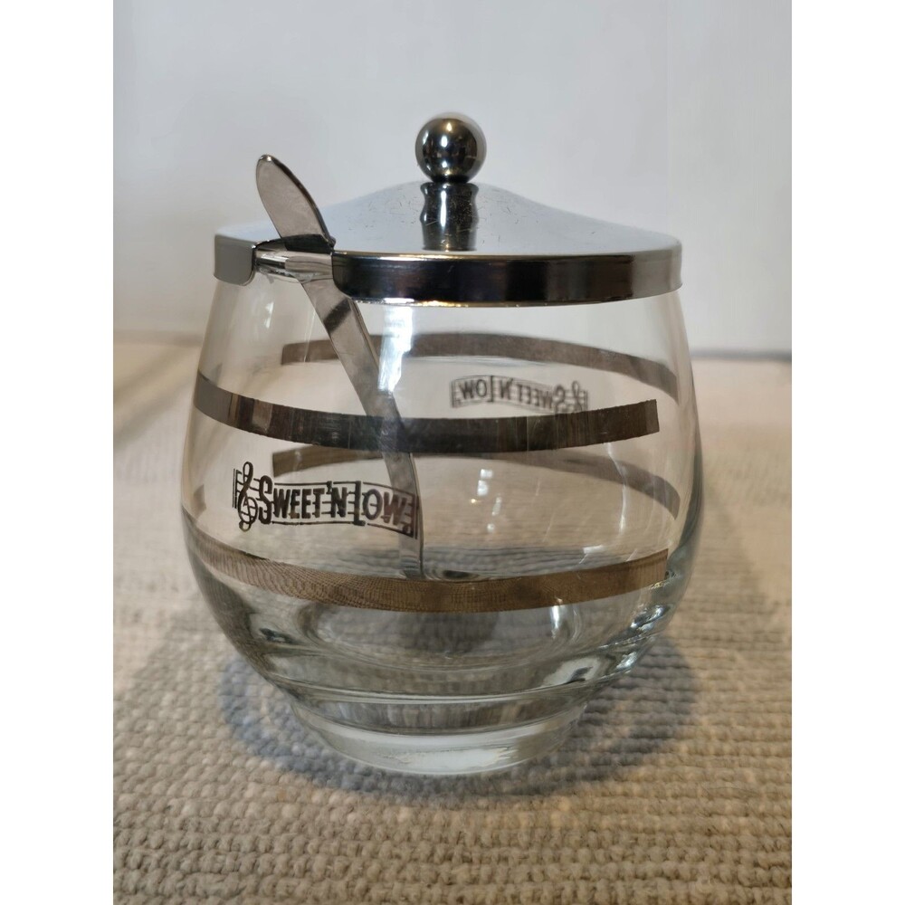 Vintage Libbey Glass Sweet n' Low Logo Pedestal Sugar Bowl with Lid and Spoon
